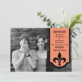 Oranje Fleur De Lis Banner sparen de Datum uitnodi Save The Date (Staand voorkant)