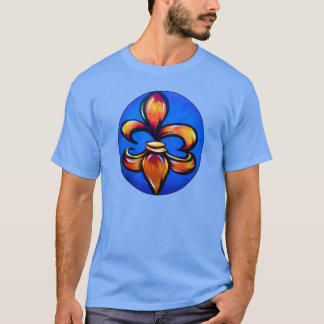 Oranje Fleur de Lis tegen blauwe achtergrond T-shirt
