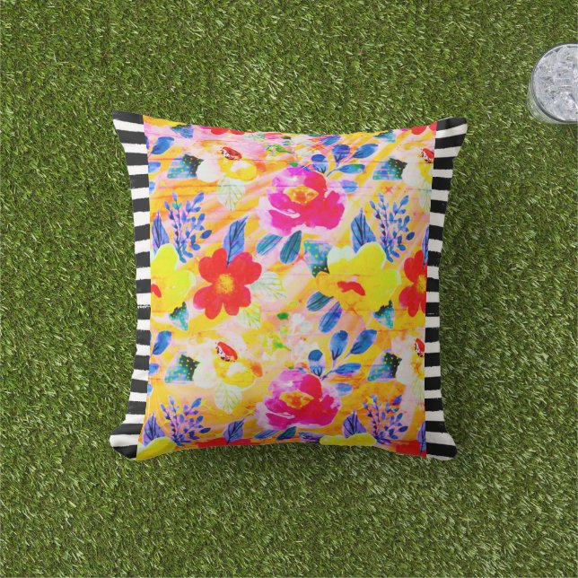 Oranje floraal gestreept Sierkussen (Gras)