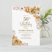 Oranje Floral 50e verjaardag Kaart (Staand voorkant)