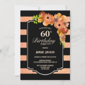 Oranje Floral 60e verjaardag Kaart (Voorkant)