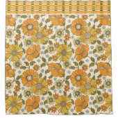 Oranje Floral 70's Retropatropatroon Douchegordijn (Voorkant)