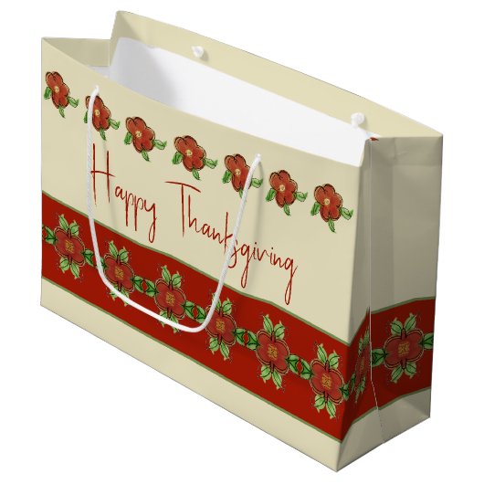  Oranje Floral Accented Groot Cadeauzakje (Voorkant Gekanteld)