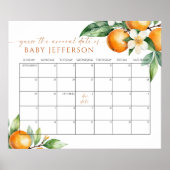 Oranje Floral Baby shower Guess Vervaldatum Kalend Poster (Voorkant)