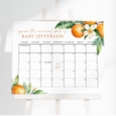 Oranje Floral Baby shower Guess Vervaldatum Kalend Poster