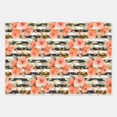 Oranje Floral Black White Stripes Stippen Inpakpapier Vel (Voorkant)