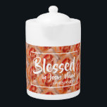 Oranje Floral | BLESSEN | Christelijke scripts Theepot<br><div class="desc">Viel je geloof in, en drink je favoriete drankje. Inspirerend boodschap herinnert je eraan dat je gezegend bent in Jezus naam. De verwijzing van de manuscripten Ephesians 1:3 (Gezegeld met elke spirituele zegening). Al volledig aanpasbaar zodat kunt u met uw eigen favoriete verwijzing van de Manuscript of tekst (b.v. jouw...</div>