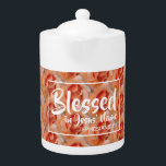 Oranje Floral | BLESSEN | Christelijke scripts Theepot<br><div class="desc">Viel je geloof in, en drink je favoriete drankje. Inspirerend boodschap herinnert je eraan dat je gezegend bent in Jezus naam. De verwijzing van de manuscripten Ephesians 1:3 (Gezegeld met elke spirituele zegening). Al volledig aanpasbaar zodat kunt u met uw eigen favoriete verwijzing van de Manuscript of tekst (b.v. jouw...</div>