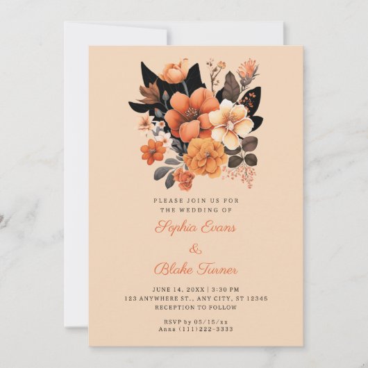  Oranje Floral Bouquet Herfst Beige Wedding Kaart (Voorkant)