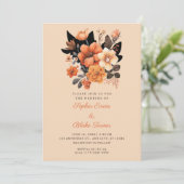  Oranje Floral Bouquet Herfst Beige Wedding Kaart (Staand voorkant)