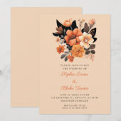  Oranje Floral Bouquet Herfst Beige Wedding Kaart (Voorkant / Achterkant)
