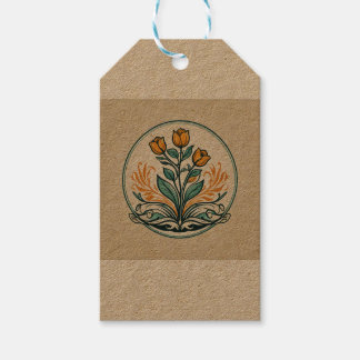 Oranje Floral Cadeaulabel