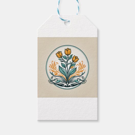 Oranje Floral Cadeaulabel (Voorkant)