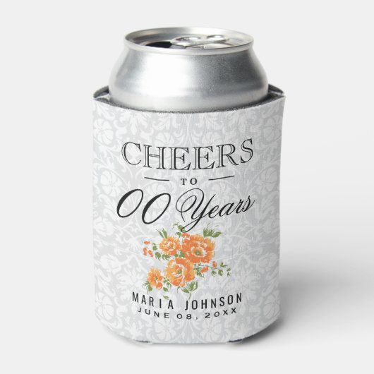 Oranje Floral - Cheers tot 100e verjaardag Blikjeskoeler (Blikje Voorkant)