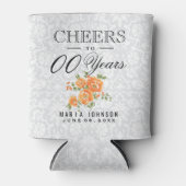 Oranje Floral - Cheers tot 100e verjaardag Blikjeskoeler (Voorkant)