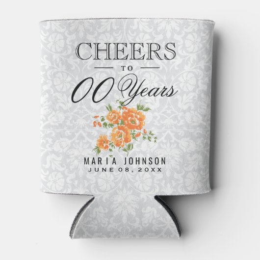 Oranje Floral - Cheers tot 100e verjaardag Blikjeskoeler (Voorkant)