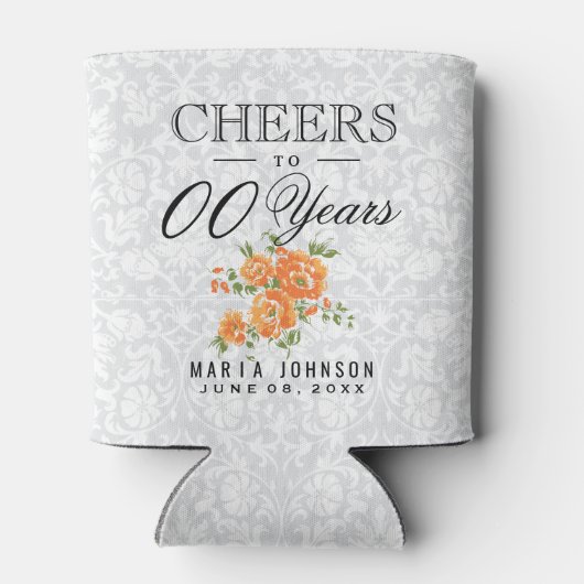Oranje Floral - Cheers tot 100e verjaardag Blikjeskoeler (Achterkant)