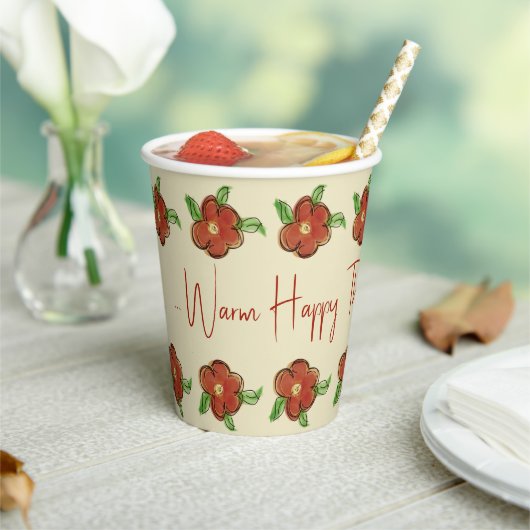 Oranje Floral Designer Papieren Bekers (Insitu)