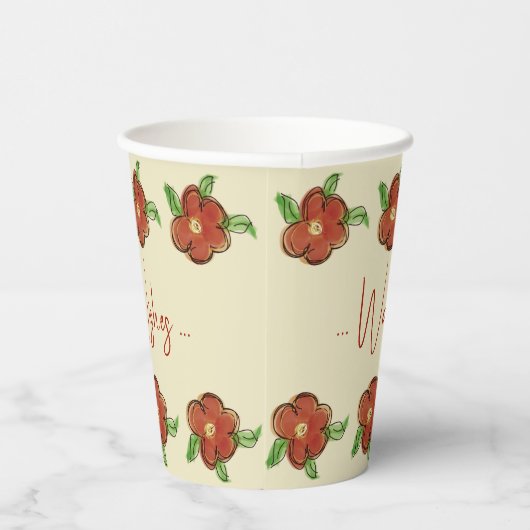 Oranje Floral Designer Papieren Bekers (Rechts)