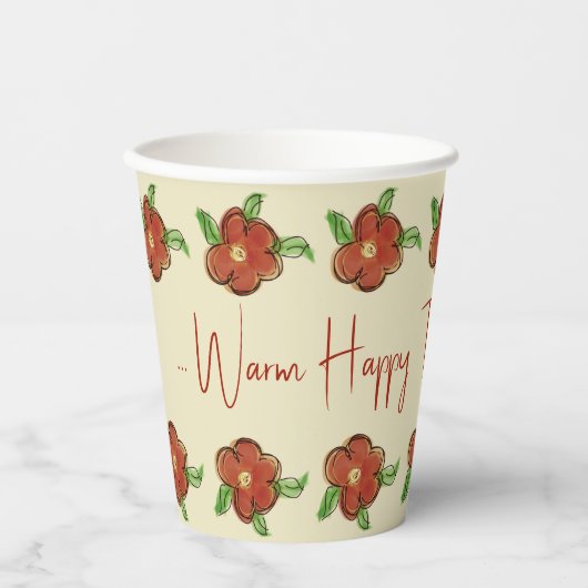 Oranje Floral Designer Papieren Bekers (Voorkant)