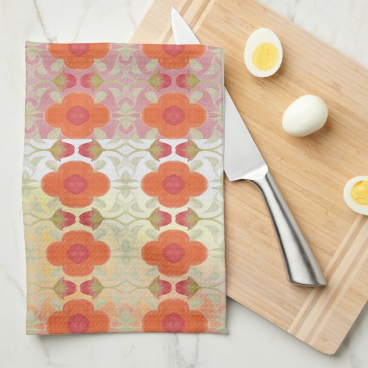 Oranje Floral Designer Theedoek (Quarter Fold)