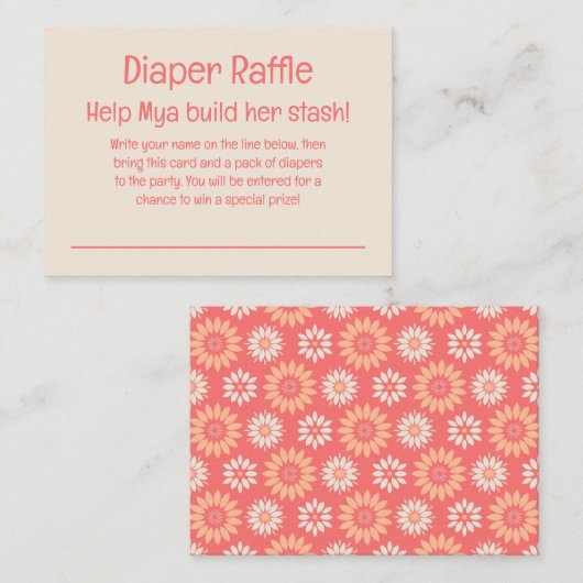 Oranje Floral Diaper Raffle Instructies & Ticket Informatiekaartje (Voorkant / Achterkant)
