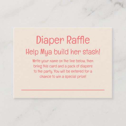 Oranje Floral Diaper Raffle Instructies & Ticket Informatiekaartje (Voorkant)