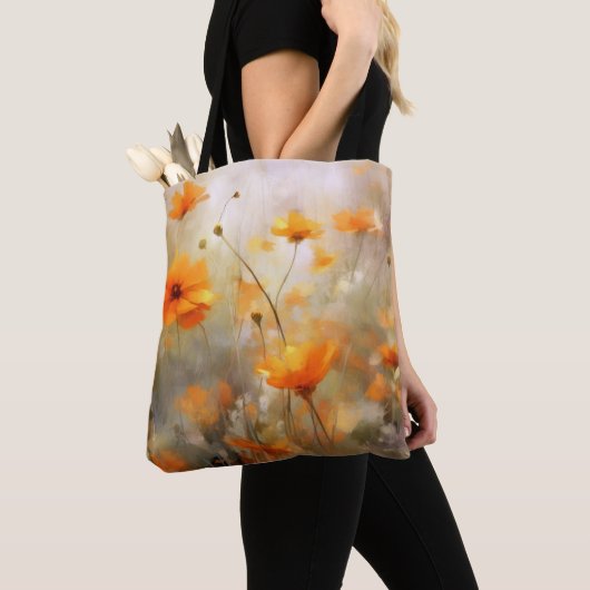 Oranje Floral Dream Achtergrond Textuur Tote Bag (Dichtbij)
