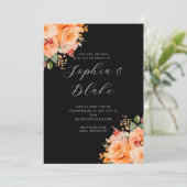  Oranje Floral Elegant Black Wedding Kaart (Staand voorkant)