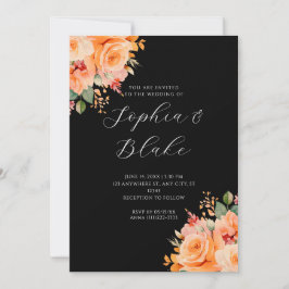  Oranje Floral Elegant Black Wedding Kaart