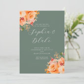  Oranje Floral Elegant Green Wedding Kaart (Staand voorkant)