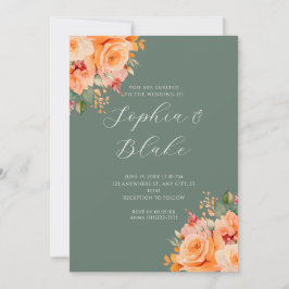  Oranje Floral Elegant Green Wedding Kaart