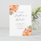 Oranje Floral Elegant White Wedding Kaart (Staand voorkant)