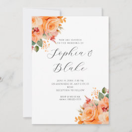  Oranje Floral Elegant White Wedding Kaart