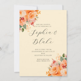  Oranje Floral Elegant Yellow Wedding Kaart