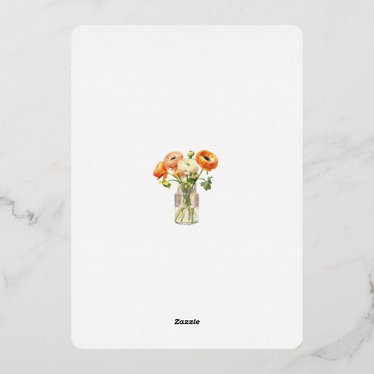 Oranje Floral Elegant Zwart 50ste Verjaardagsfeest Folie Uitnodiging (Achterkant)