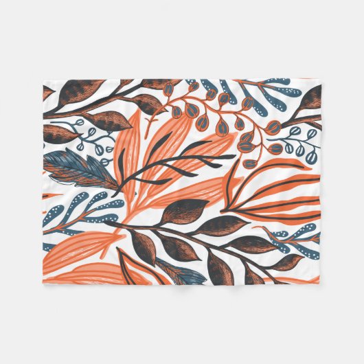 Oranje Floral Fleece Deken (Voorkant (Horizontaal))