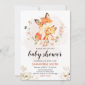 Oranje Floral Fox Baby shower Kaart (Voorkant)