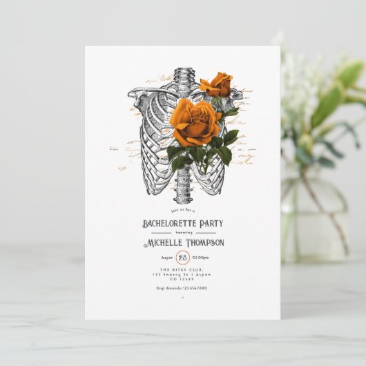 Oranje Floral Gothic Bachelorette Party Kaart (Staand voorkant)