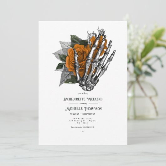 Oranje Floral Gothic Bachelorette Weekend Kaart (Staand voorkant)