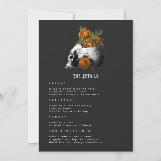 Oranje Floral Gothic Bachelorette Weekend Kaart (Achterkant)