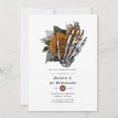 Oranje Floral Gothic Skulls Bridesmaids Luncheon Kaart (Voorkant)