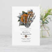 Oranje Floral Gothic Skulls Bridesmaids Luncheon Kaart (Staand voorkant)