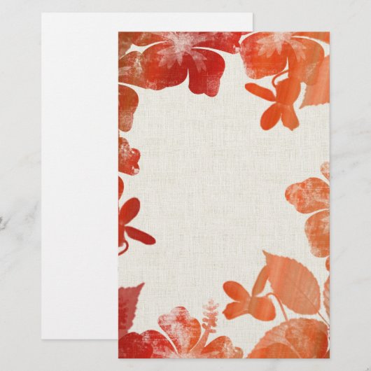 Oranje Floral-grens Briefpapier (Voorkant / Achterkant)