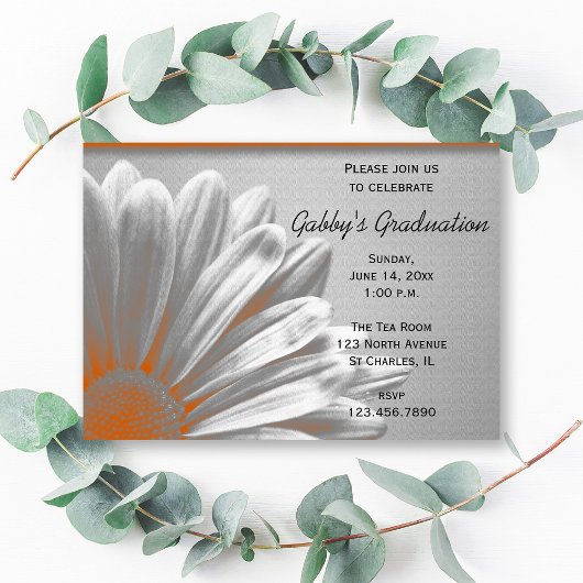 Oranje Floral Highlights Graduation Party Invite Kaart