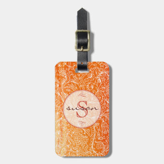 Oranje Floral Line Art Custom Monogram Bag Labels