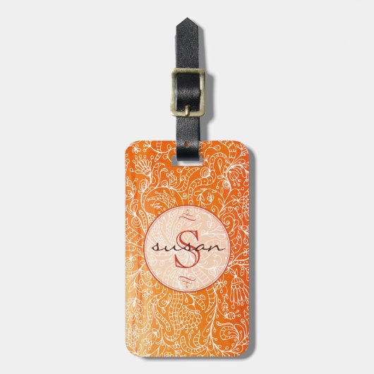 Oranje Floral Line Art Custom Monogram Bag Labels (Voorkant verticaal)