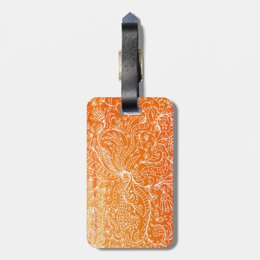 Oranje Floral Line Art Custom Monogram Bag Labels (Achterkant verticaal)