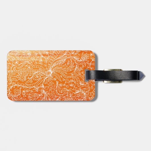 Oranje Floral Line Art Custom Monogram Bag Labels (Achterkant horizontaal)
