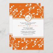 Oranje, Floral Monogram Weddenschap Kaart (Voorkant / Achterkant)